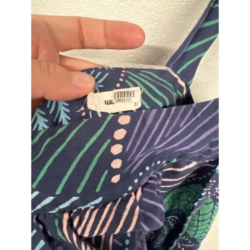 Warm  3/Large Purple Green Floral Tie Strap Square Neck Crop Woodstock Tank Top - Picture 6 of 8